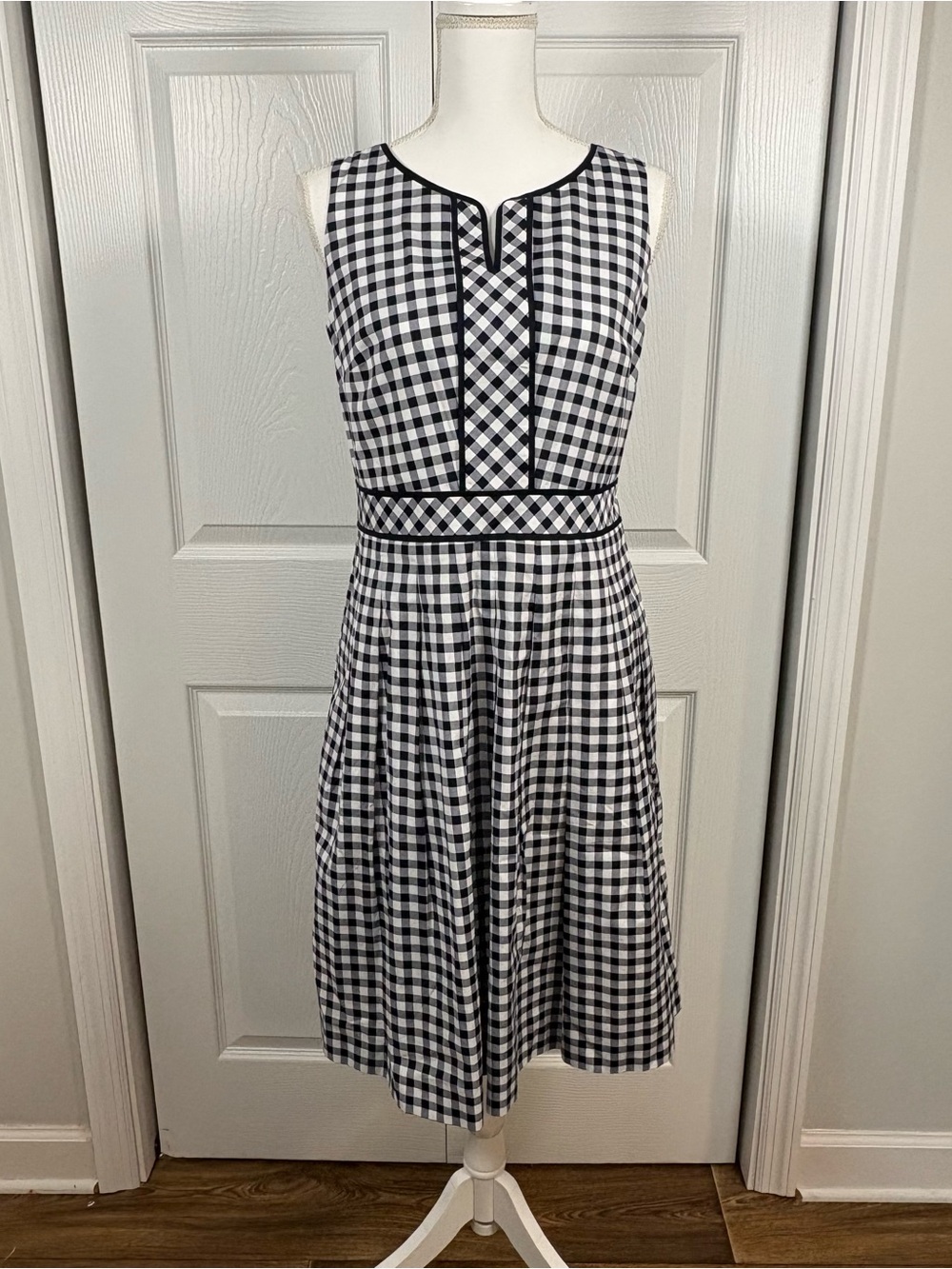 Talbots Petite 6P Navy Gingham Midi Fit & Flare Cotton Dress